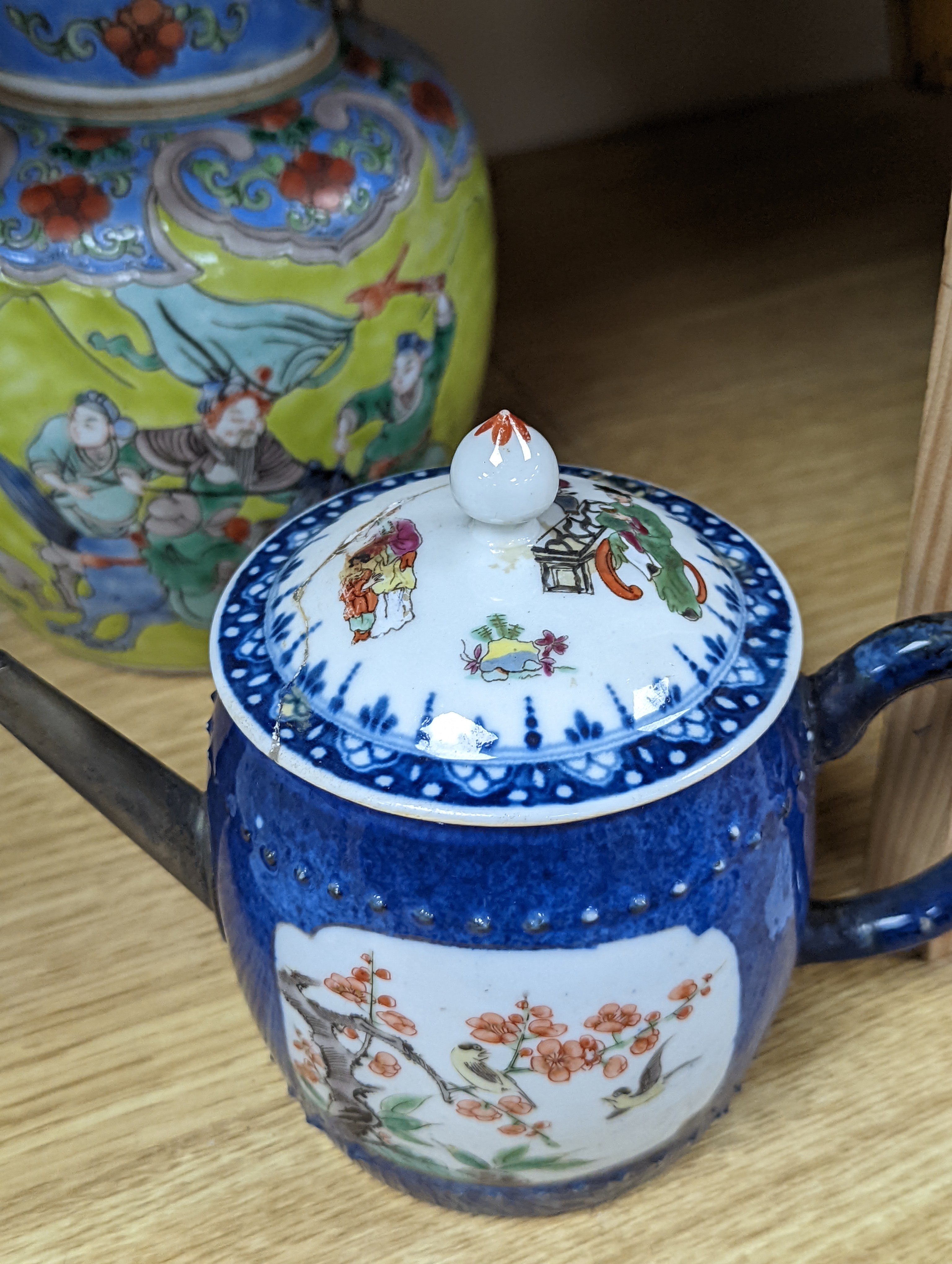 A collection of 19th and 20th century Chinese ceramics, tallest item jar and cover 15 cms high.